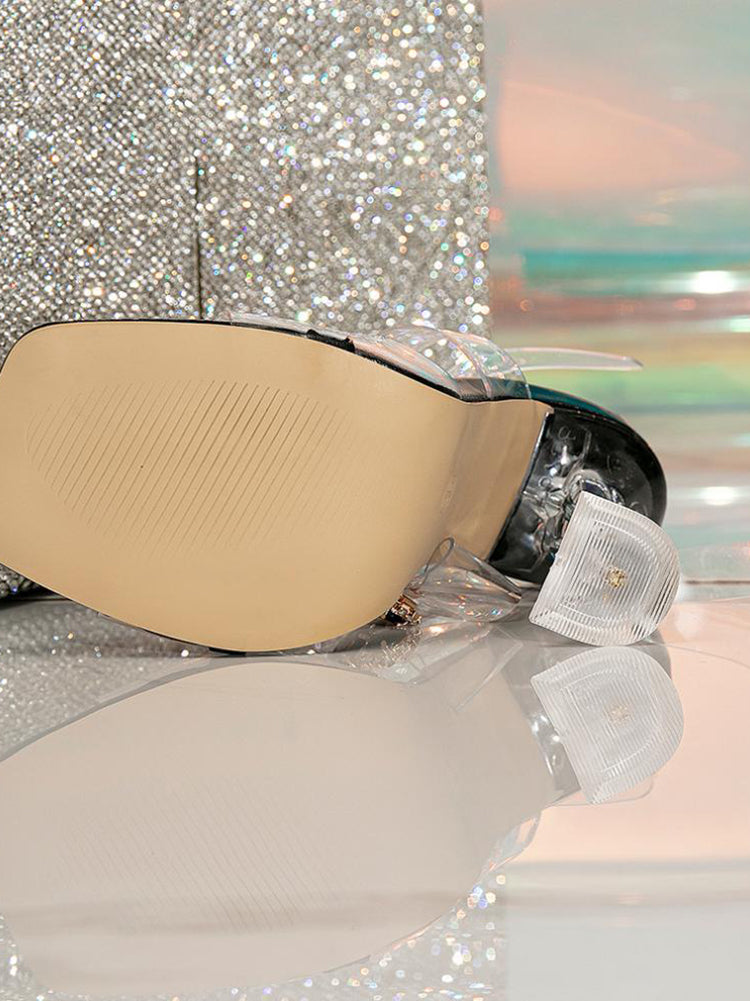 Square Gemstone Transparent Strappy Cross High Heel