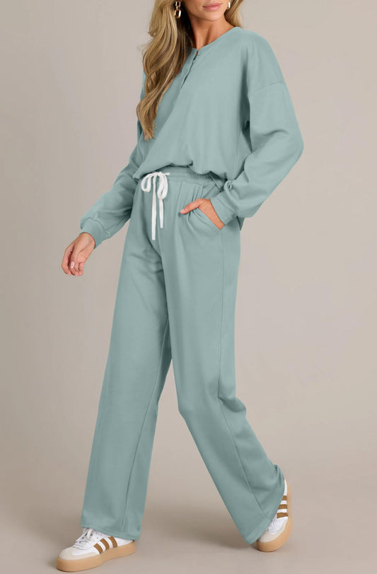 Two Piece Button Long Sleeve Shirt Pant Sets