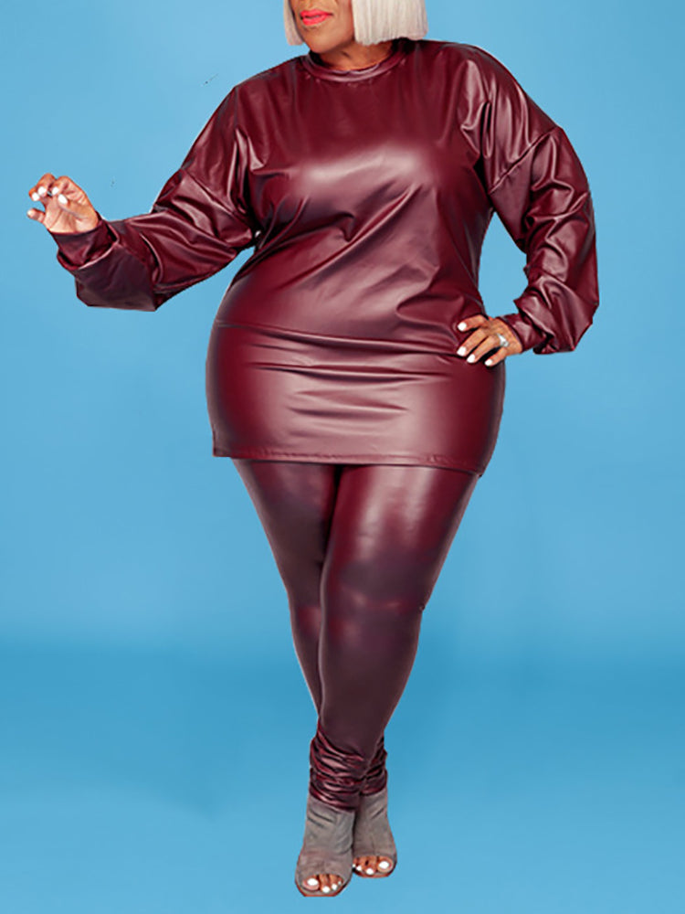 Plus Size Two-Piece Leather Set