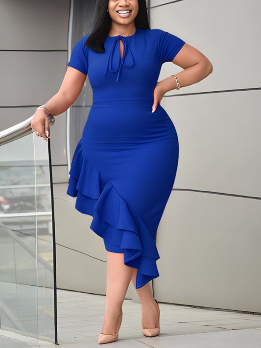Plus Size Ruffle Hem Asymmetrical Dress