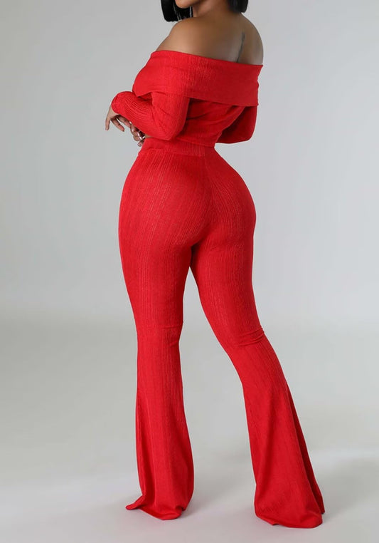 Two Piece Off Shoulder Top Flare Pants