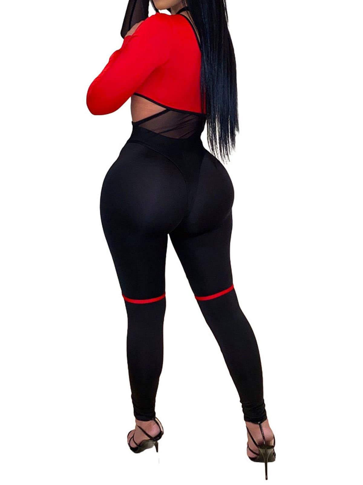 Mesh Two Piece Long Sleeve Bodysuit Long Pants