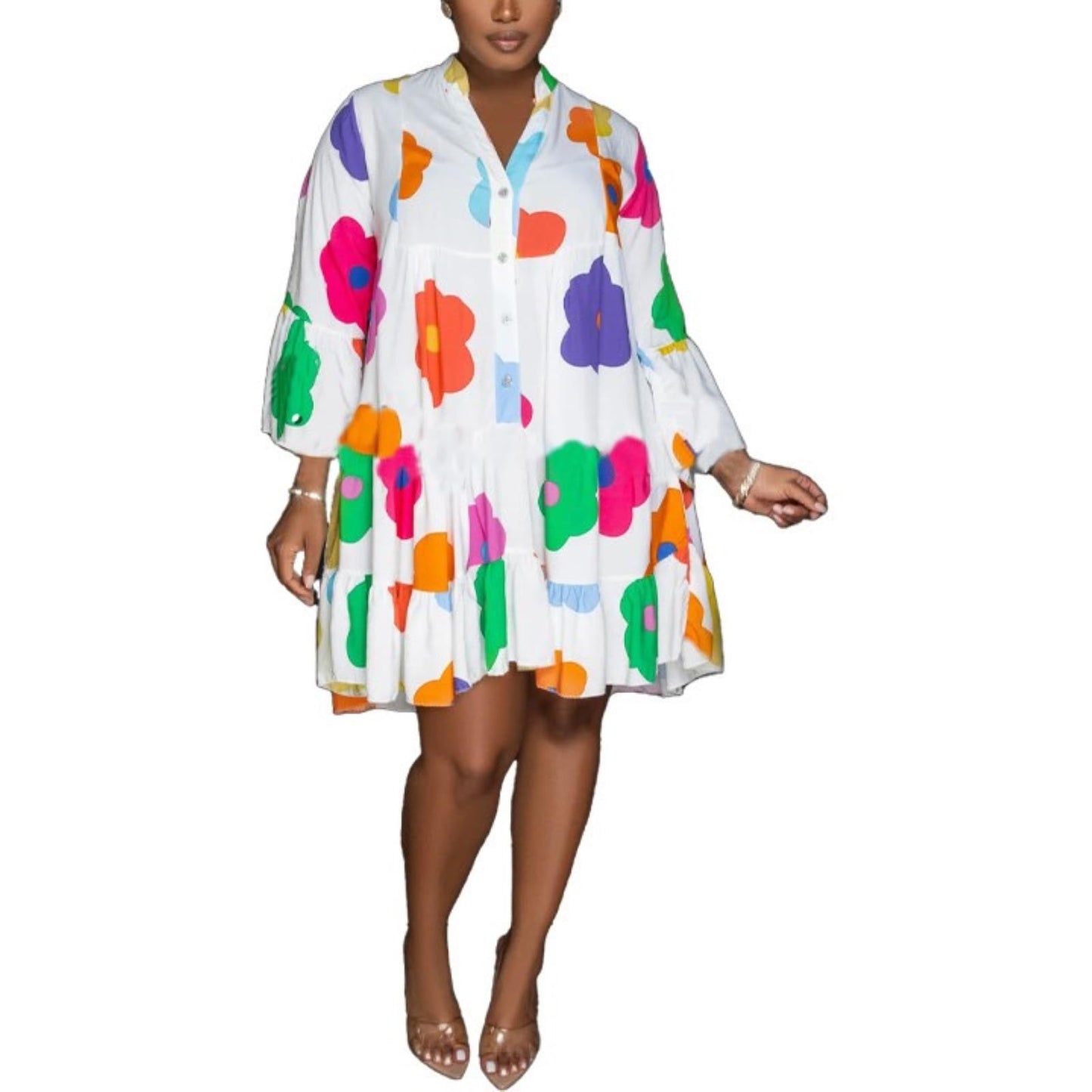 Long Sleeve Floral Print Shirt Dress