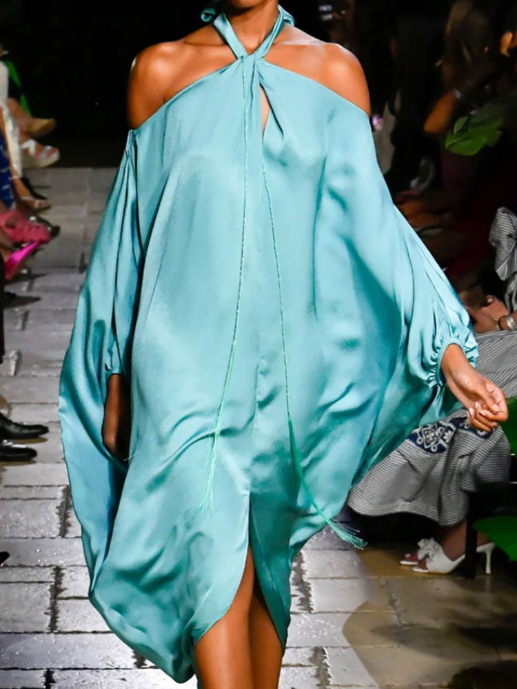 Vestidos largos con lazo y cuello halter sexy a rayas de colores