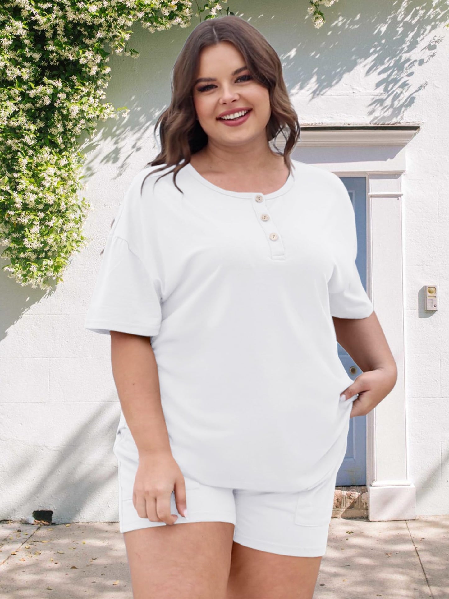 Two Piece Button Down Top and Shorts Set