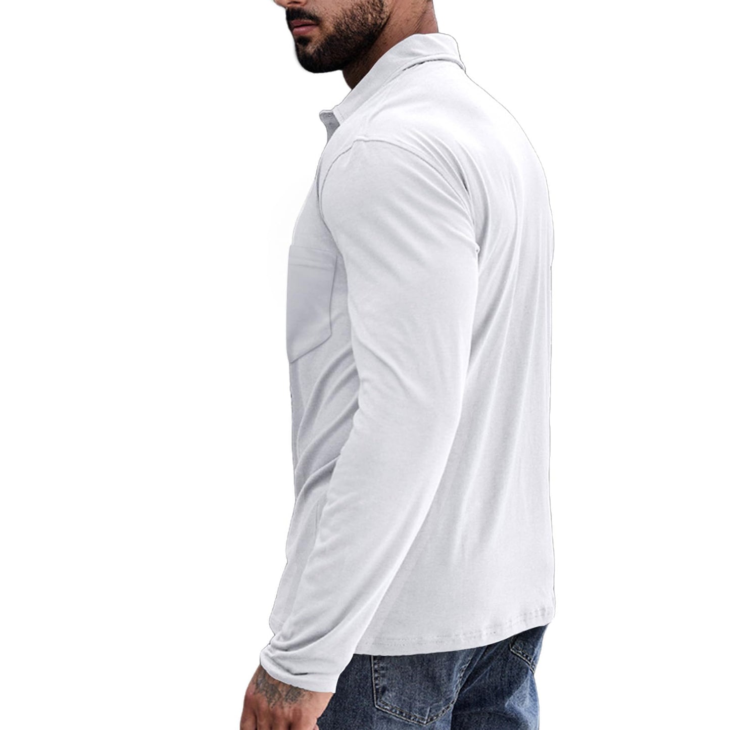 Mens Button Long Sleeve Polo Shirts