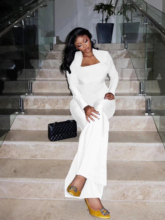 Two Piece Flare Long Sleeve Top Pants Suit