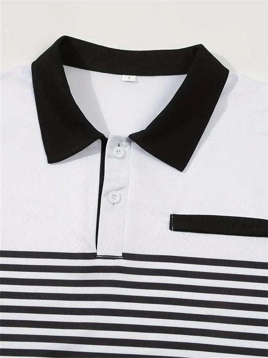 Mens Color Block Striped Polo Shirts