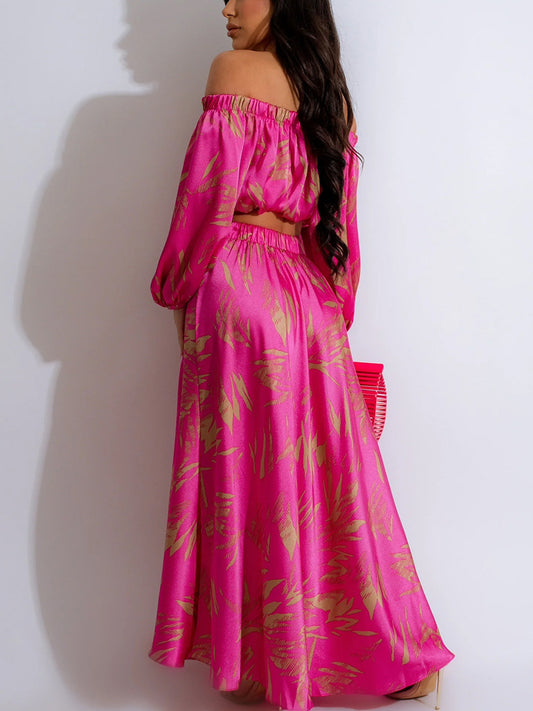 Conjunto de falda y top corto con hombros descubiertos de dos piezas