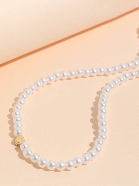Pearl Heart Pendant Collar Necklace