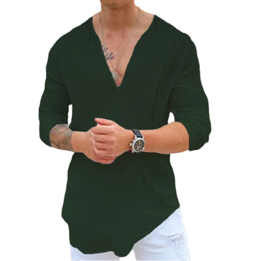 Mens V-Neck Solid Color Top