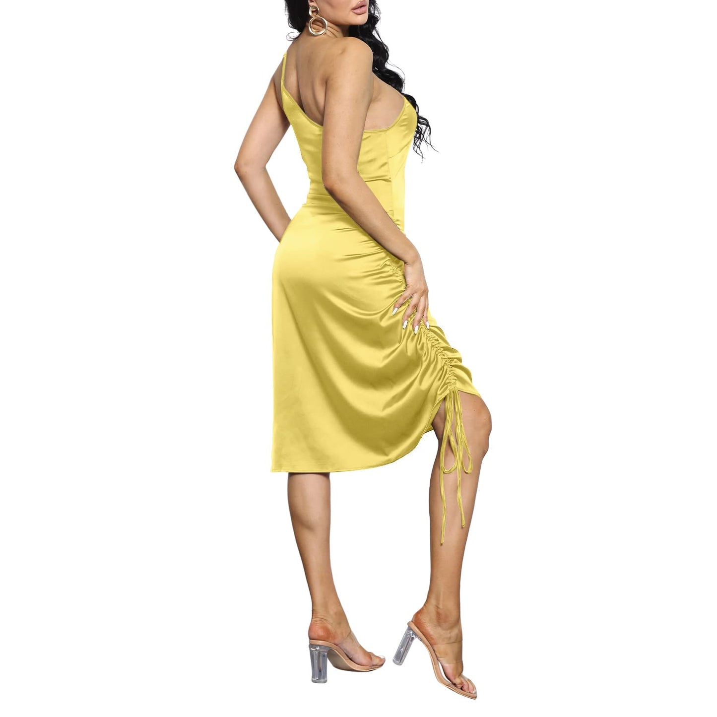 Spaghetti Strap Drawstring Ruched Dress