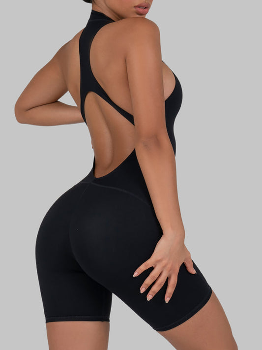 Sleeveless Solid Zip-Back Cutout Romper