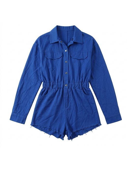 Long Sleeve Denim Button Front Romper