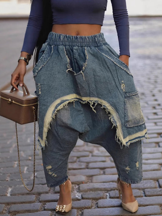 Distressed Denim Harem Pants