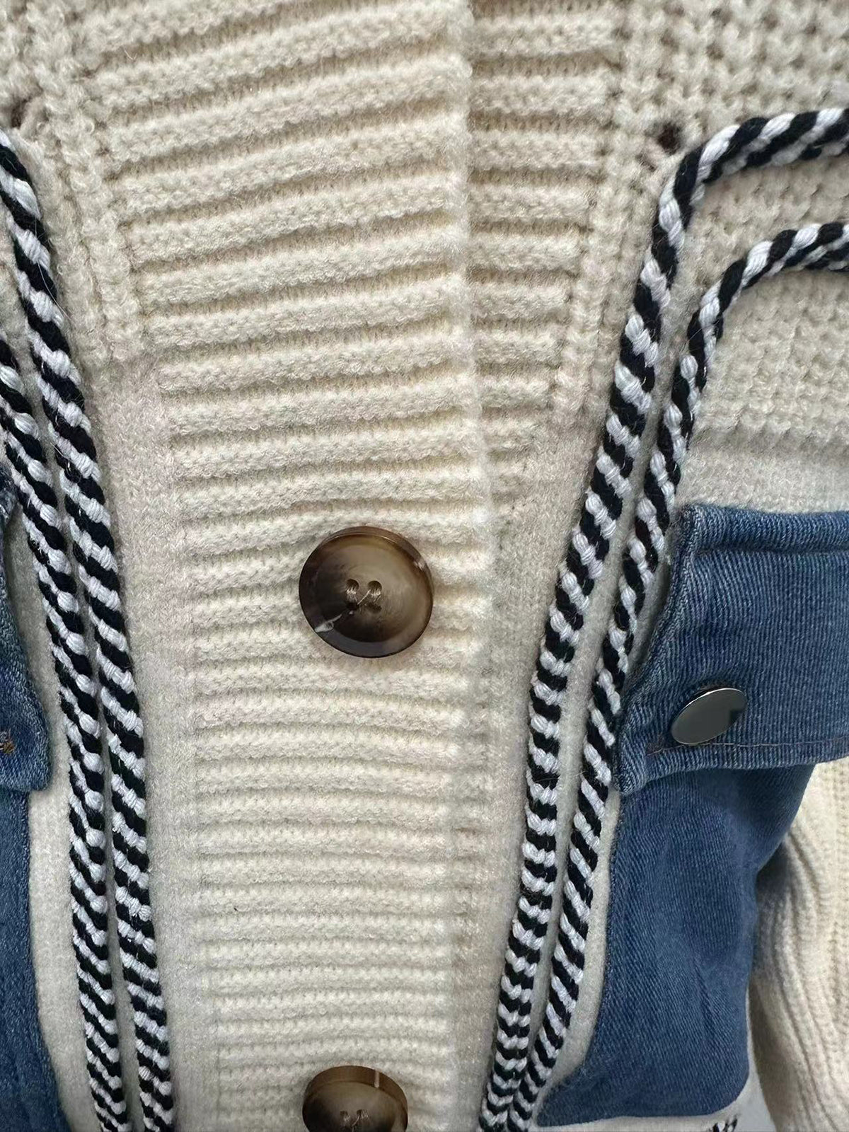 Patchwork Denim Pocket Oversized Cardigan