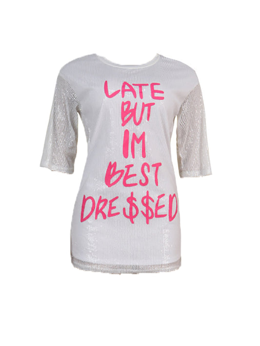 Sequin Letter Print Mini Dress