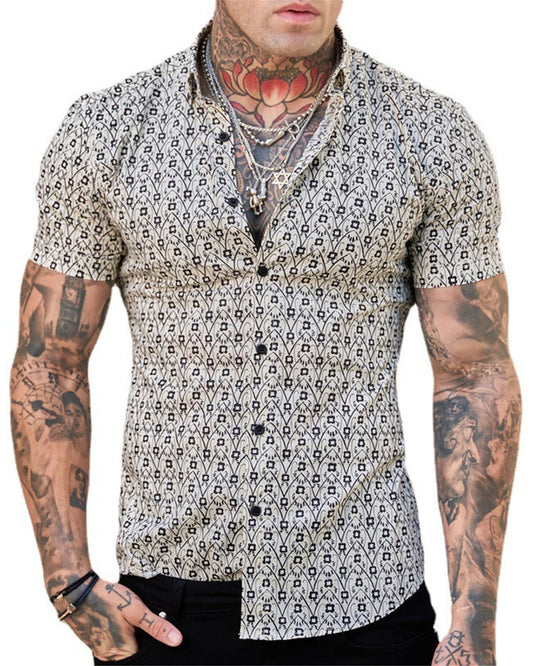 Mens Printed Short Sleeve Button Down Shirts