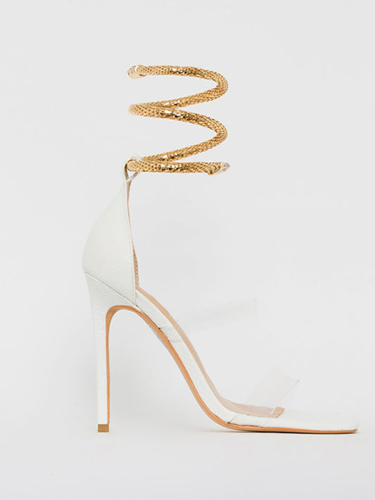 Rhinestone Serpentine Metal Ring High Heel Sandal
