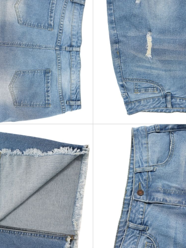 Denim Ripped Back Split Midi Skirts