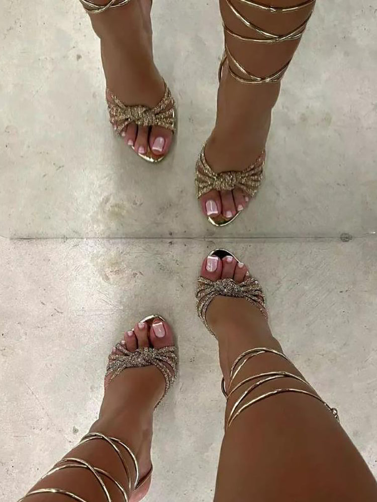 Rhinestone Embellishments Strap High Heel Sandal
