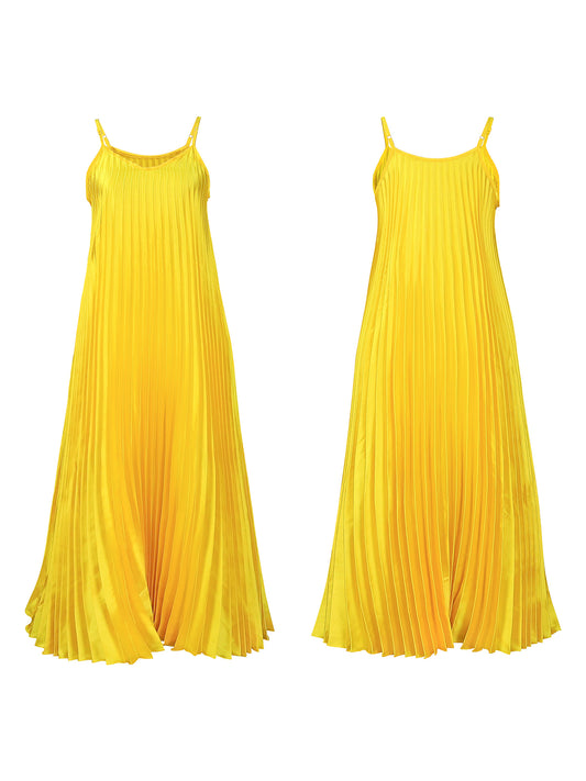 Vestidos plisados de playa con tirantes sueltos de color liso