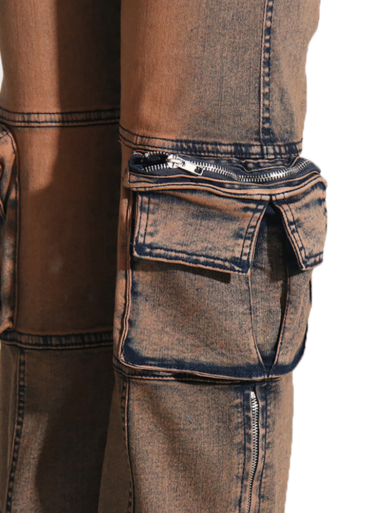 Casual Multi-Pocket Straight Leg Patchwork Jeans