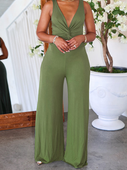Sleeveless Knotted V-Neck Casual Jumpsuit