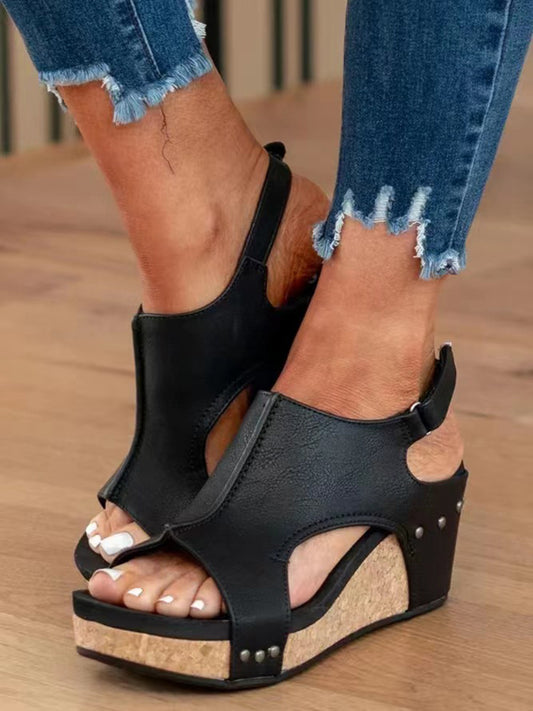 Peep Toe Studded Wedge Roman Sandal
