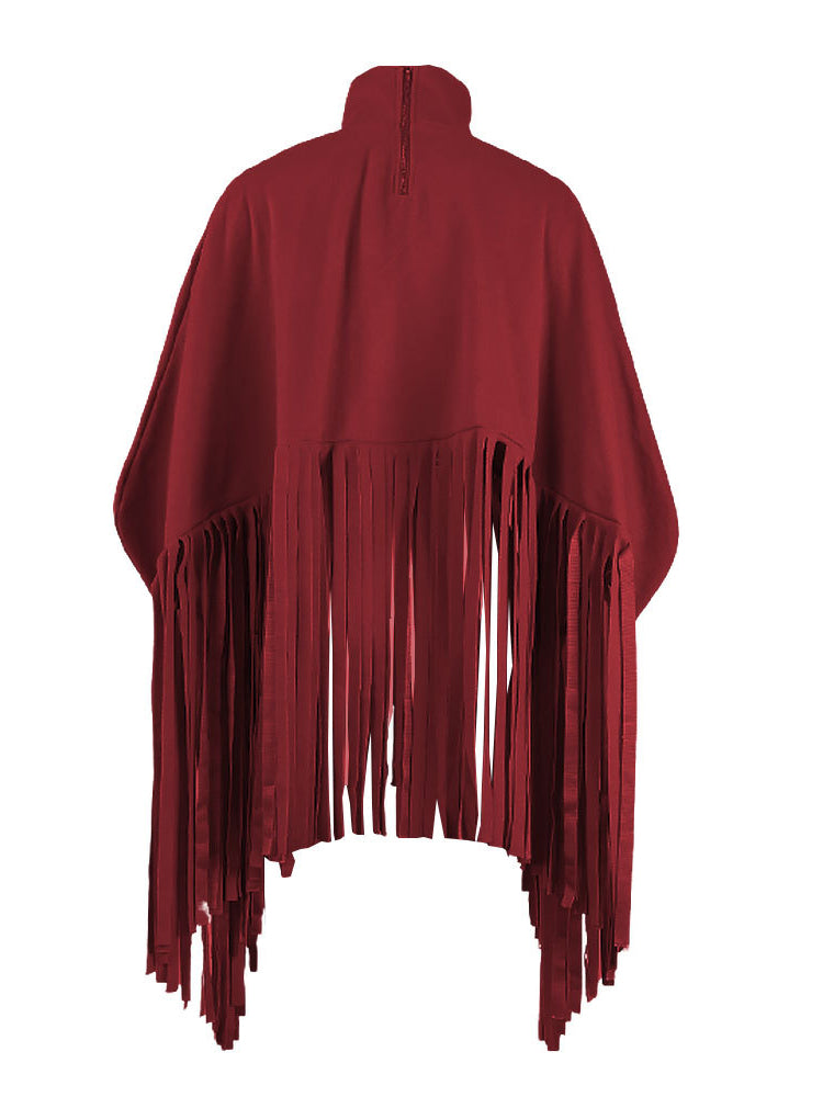 Batwing Sleeve Zipper Tassel Ponchos Top