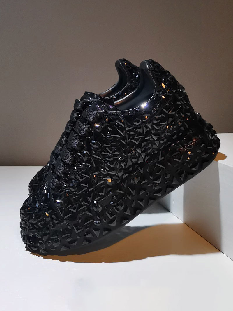 Zapatillas gruesas con cordones y diamantes de imitación