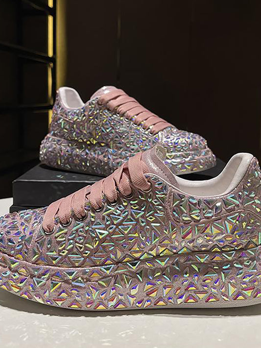 Zapatillas gruesas con cordones y diamantes de imitación