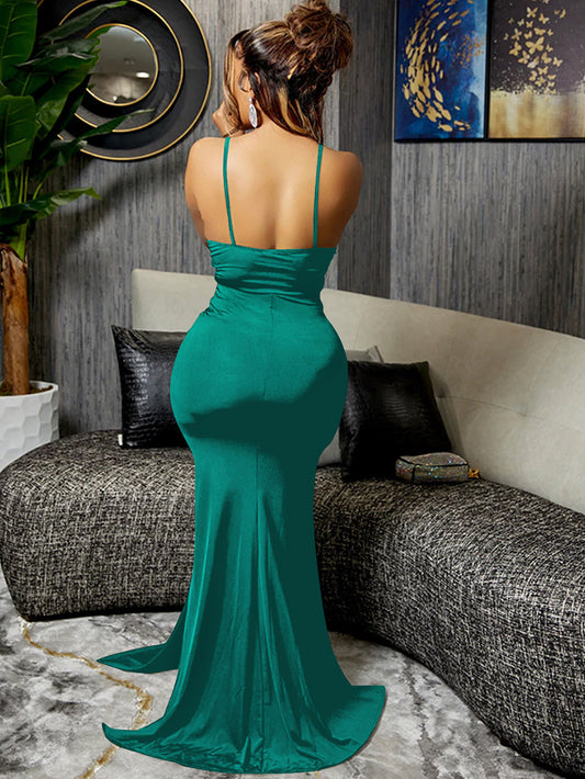 Lace Patchwork Spaghetti Strap V Neck Maxi Dress