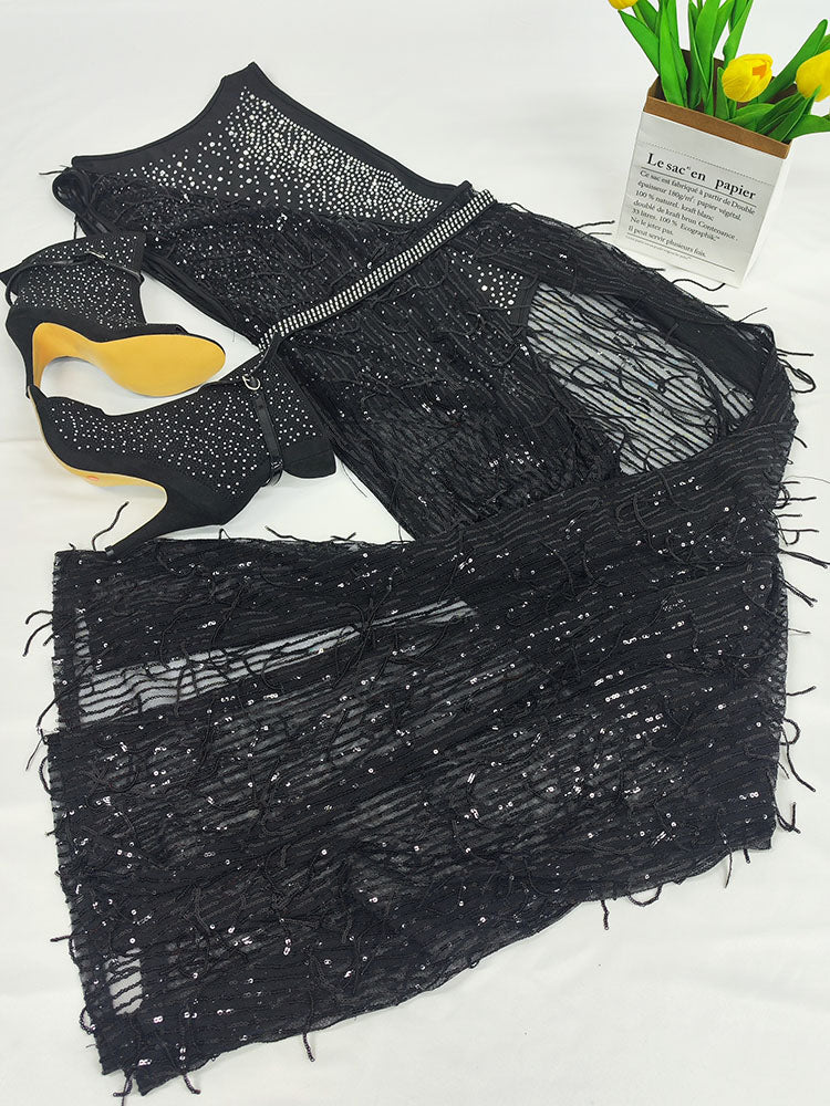 Trajes de malla de diamantes de imitación dorados de dos piezas