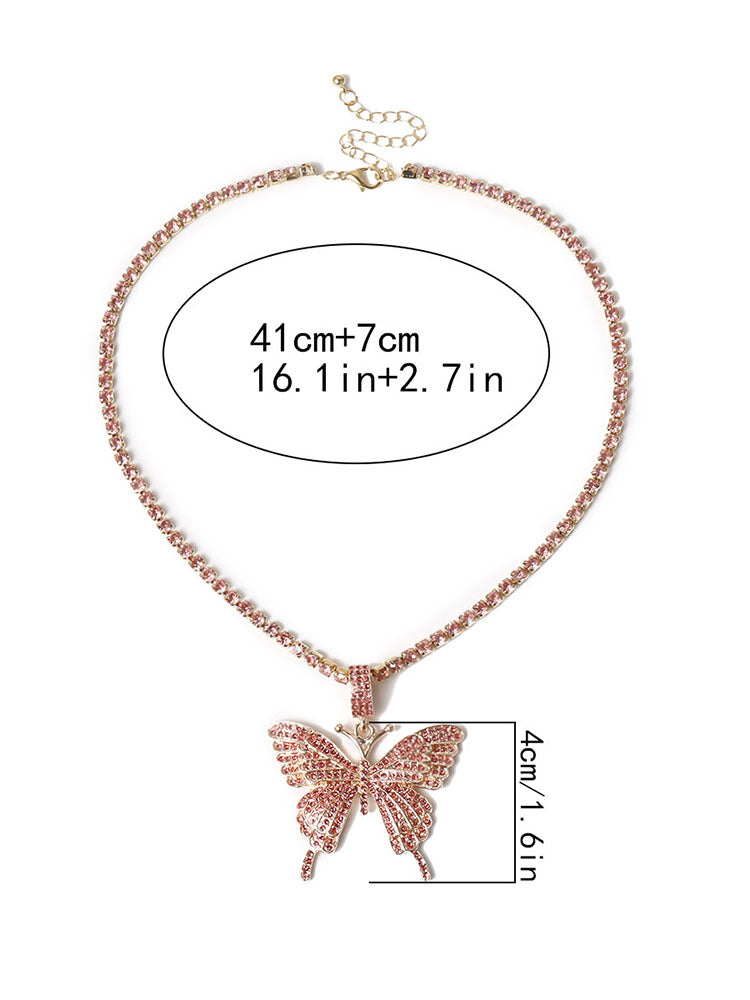 European Butterfly Pendant Rhinestone Necklaces