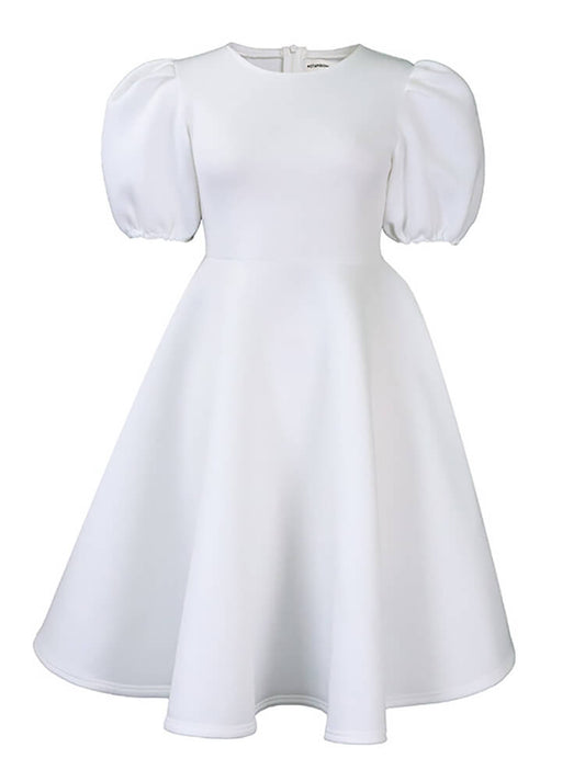 Puff Sleeve Solid Ruched Bodycon Midi Dress