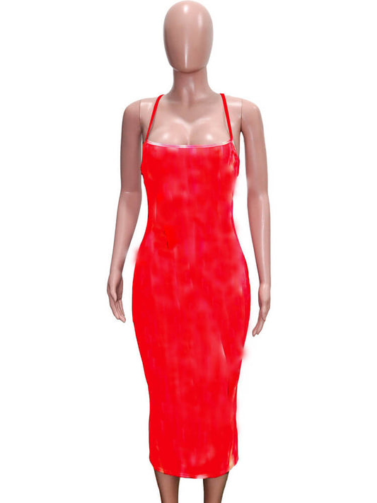 Spaghetti Strap Sleevless Bodycon Midi Club Cocktail Dress