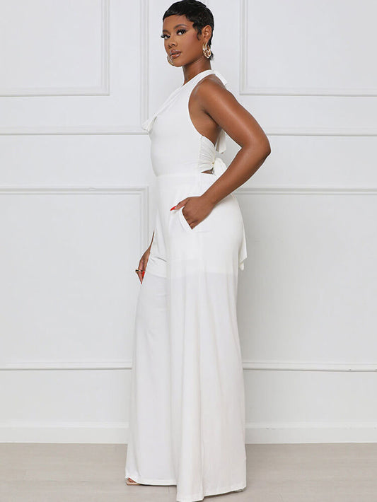 Monos de pierna ancha con cordones y espalda descubierta con cuello halter