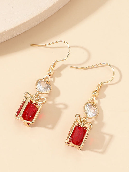 Christmas Rhinestone Gift Box Pendant Earring
