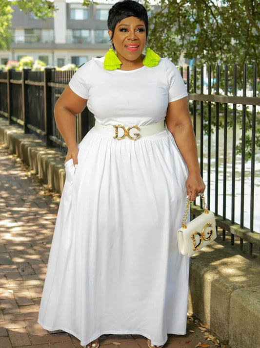 Short Sleeve Solid Bodycon Maxi Dress