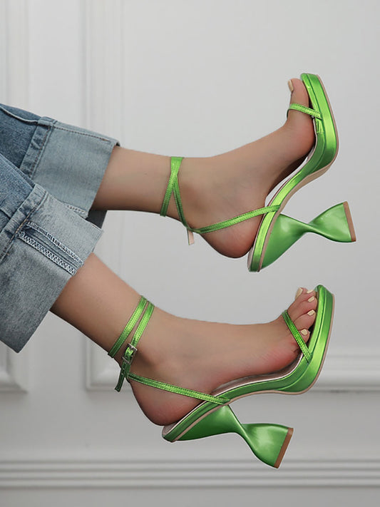 Chunky Open Toe Strappy Platform Heel