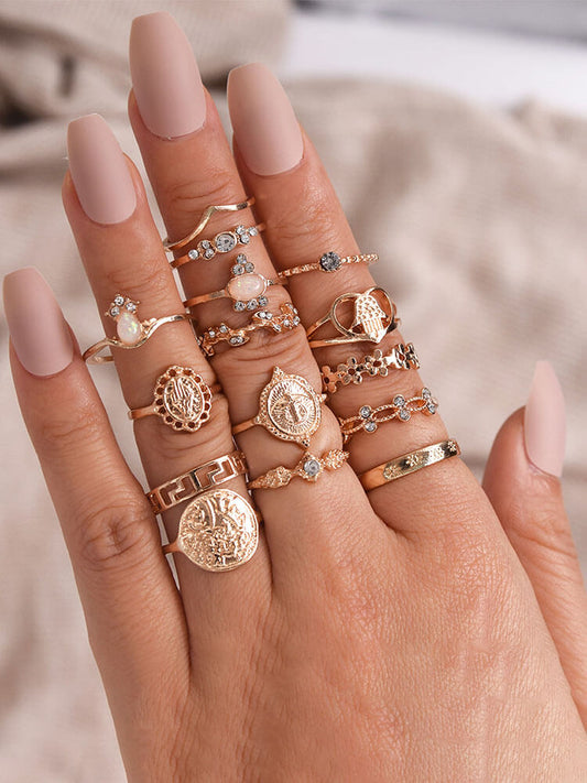 Retro Geometric Cross Gold Coin Rings