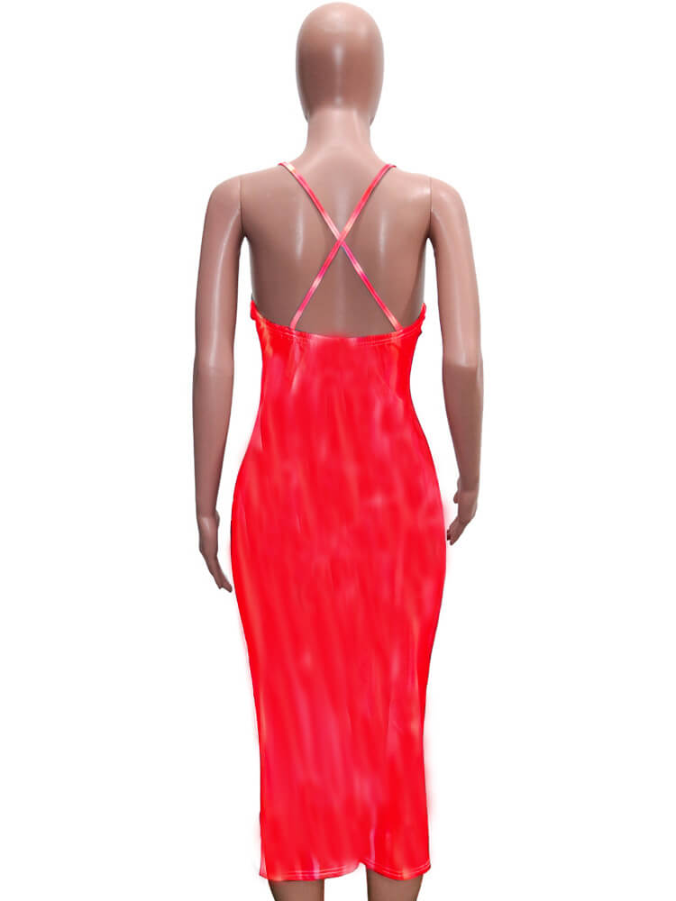 Spaghetti Strap Sleevless Bodycon Midi Club Cocktail Dress