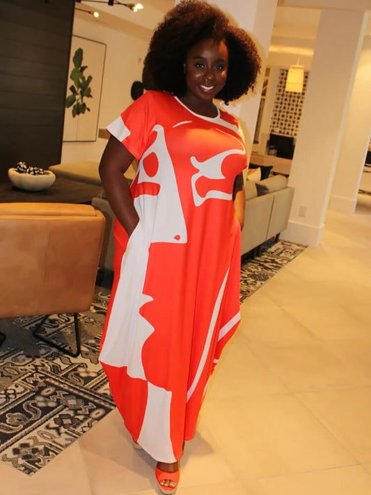 Short Sleeve Printed Casual Maxi Dress