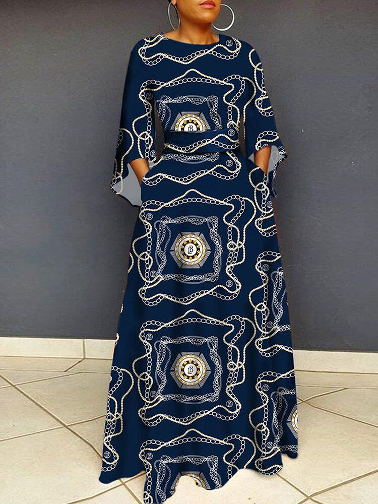 Long Sleeve Leopard Bodycon Maxi Dress