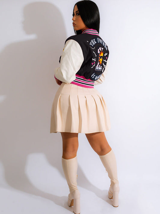 Long Sleeve Button Cartoon Baseball Jacket