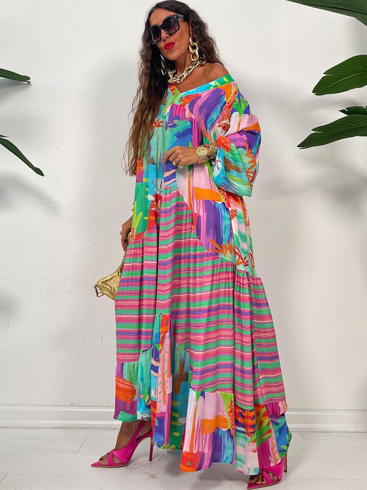 Vestidos largos ajustados con estampado floral de manga larga