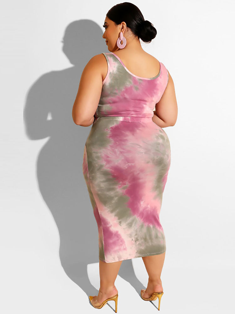 Plus Size Two Piece Tank Top Midi Skirt Set