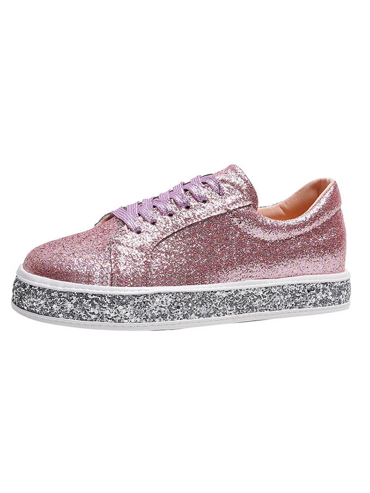 Glitter Sparkly Lace Up Flat Sneaker