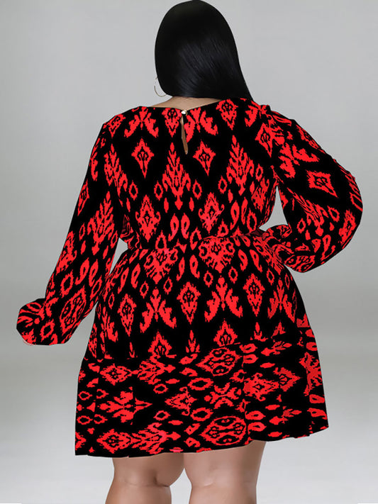 Plus Size Long Sleeves Round Neck Midi Dress